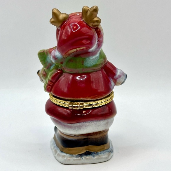 Porcelain Limoge Box Christmas Hinged Trinket Santa Reindeer Teddy Bear 4.5” - Picture 3 of 5